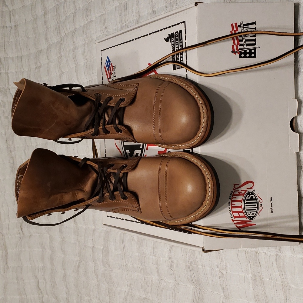 New In Box Brown Mens 8.5D White's Boots - Picture 10 of 12
